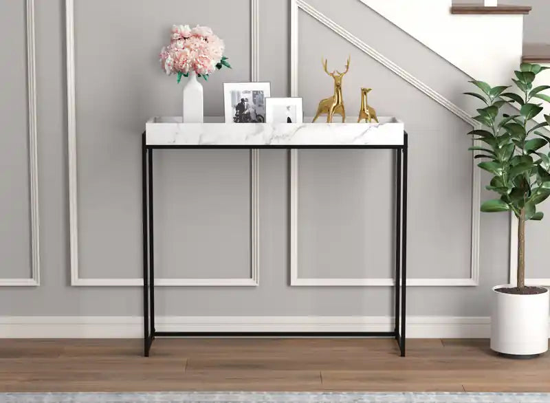 Table conique moderne 40 avec plateau – Marbre et métal noir