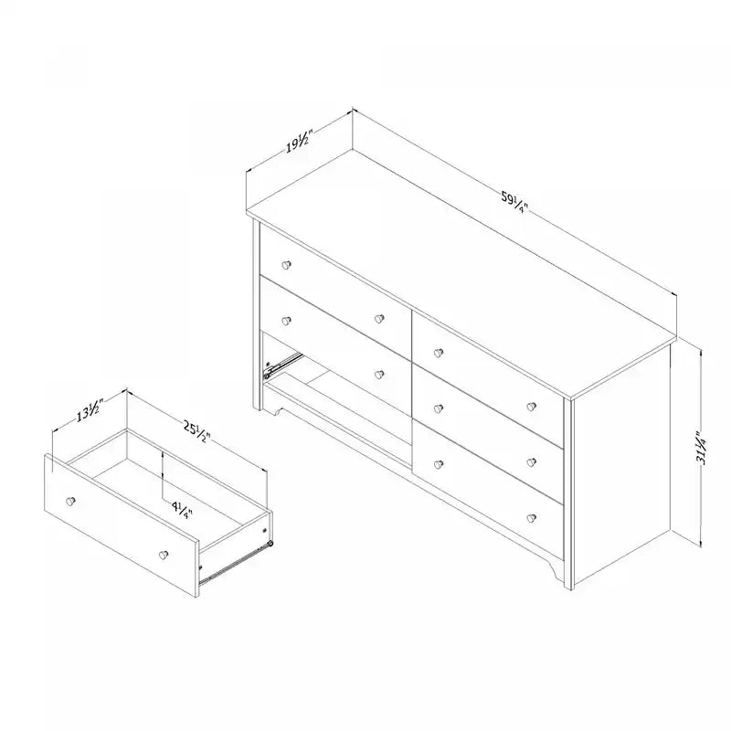 Commode 6 tiroirs - Gris doux
