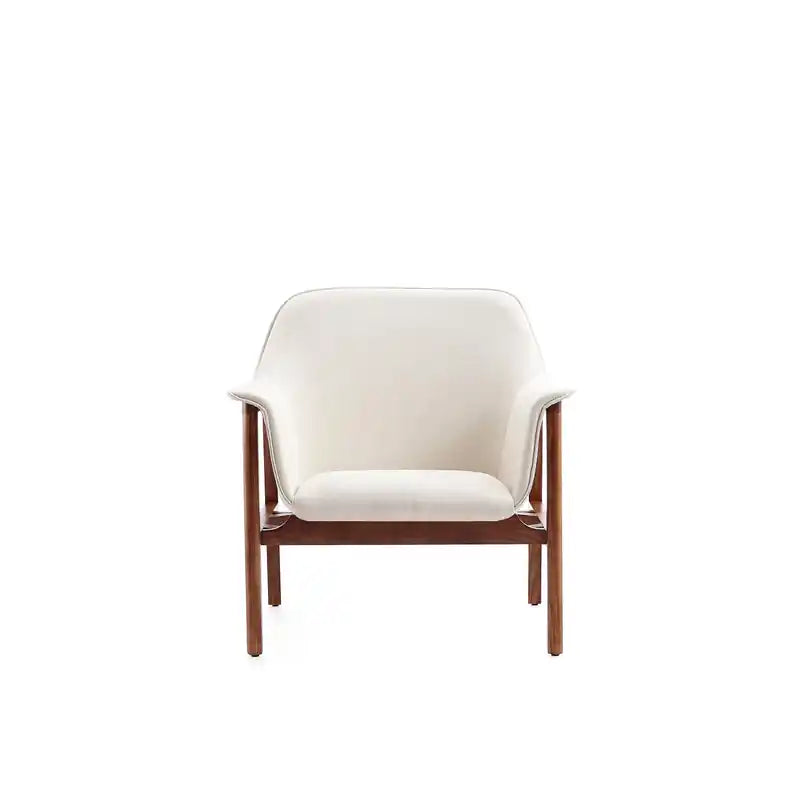 Fauteuil d'appoint en tissu façon lin - Crème et Noyer