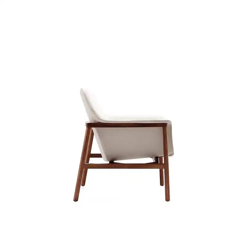 Fauteuil d'appoint en tissu façon lin - Crème et Noyer
