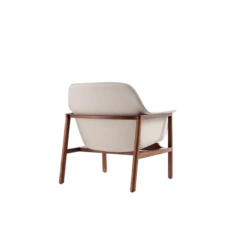 Fauteuil d'appoint en tissu façon lin - Crème et Noyer