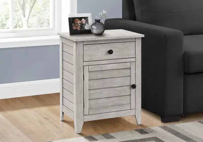 Table d'appoint Accent, table de chevet avec tiroir de rangement, chambre à coucher, placage gris, de style transitionnel