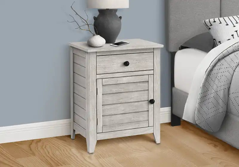 Table d'appoint Accent, table de chevet avec tiroir de rangement, chambre à coucher, placage gris, de style transitionnel