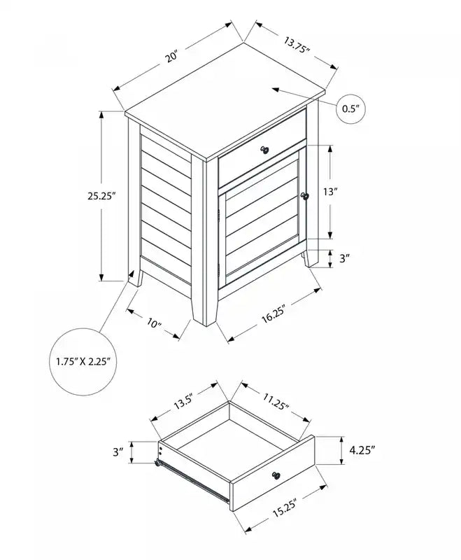 Table d'appoint Accent, table de chevet avec tiroir de rangement, chambre à coucher, placage gris, de style transitionnel