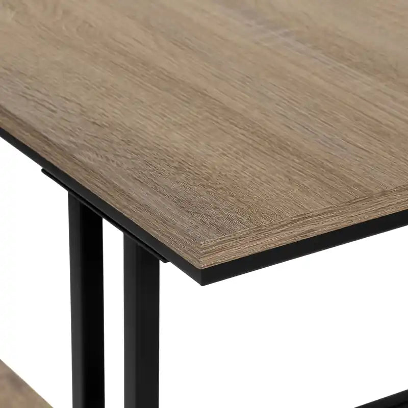 Table conique aspect bois taupe foncé et métal noir