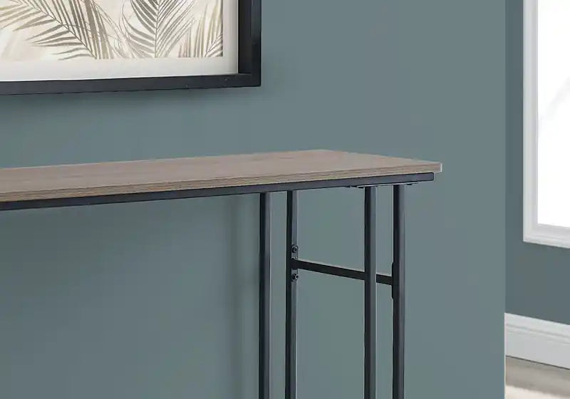 Table conique aspect bois taupe foncé et métal noir