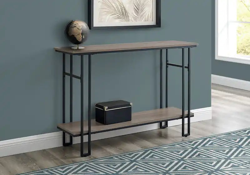 Table conique aspect bois taupe foncé et métal noir