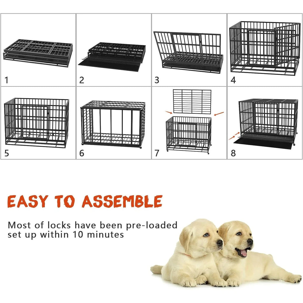BOSSIN Cage pour Chien Robuste Indestructible 48/38 Pouces, Niche Anti-Évasion avec Roues Verrouillables