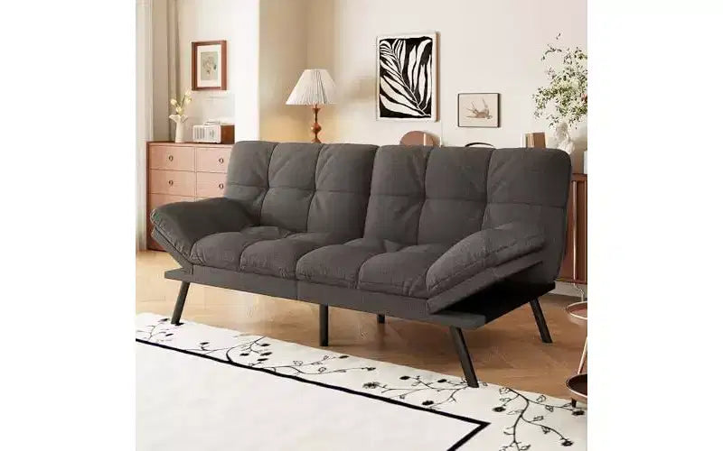 Canapé-lit futon convertible avec dossier réglable et accoudoirs amovibles