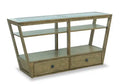 Esme 56 Traditional Glass Top Sofa Table with Storage and Shelf - Light Brown Wood