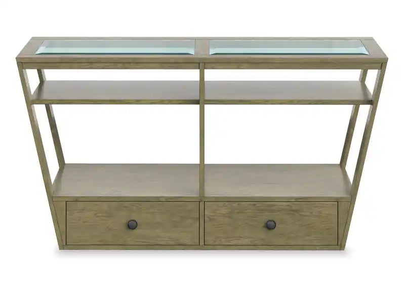 56 Table basse traditionnelle en bois clair avec plateau en verre, tiroir de rangement et étagère