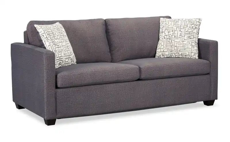 Canapé-lit en microsuède 76,5 po grand format, fabriqué au Canada, avec mousse viscoélastique et deux coussins décoratifs