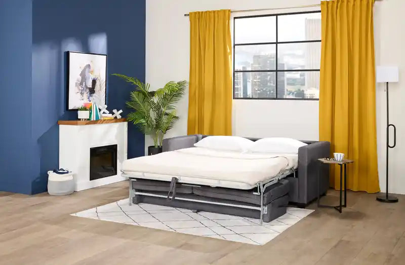 Canapé-lit en microsuède 76,5 po grand format, fabriqué au Canada, avec mousse viscoélastique et deux coussins décoratifs