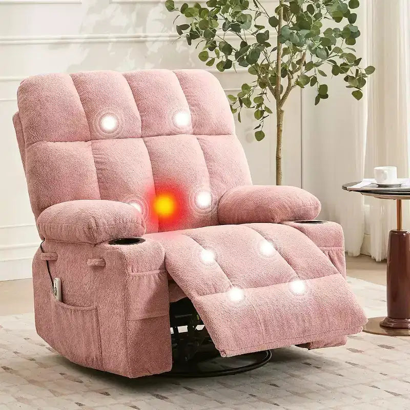 Fauteuil inclinable surdimensionné pour adultes, canapé berçant pivotant manuel, poches latérales et porte-gobelets pour personnes fortes et de grande taille, salon