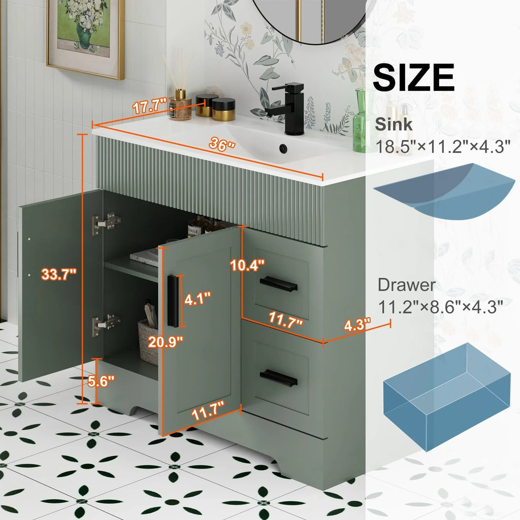 Meuble-lavabo de salle de bain Wavy Line 30/36/48 avec évier et robinet