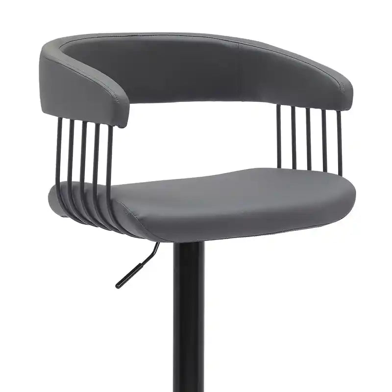 Tabouret de bar avec siège pivotant et réglable, revêtement en cuir végétalien, H 24.5-33
