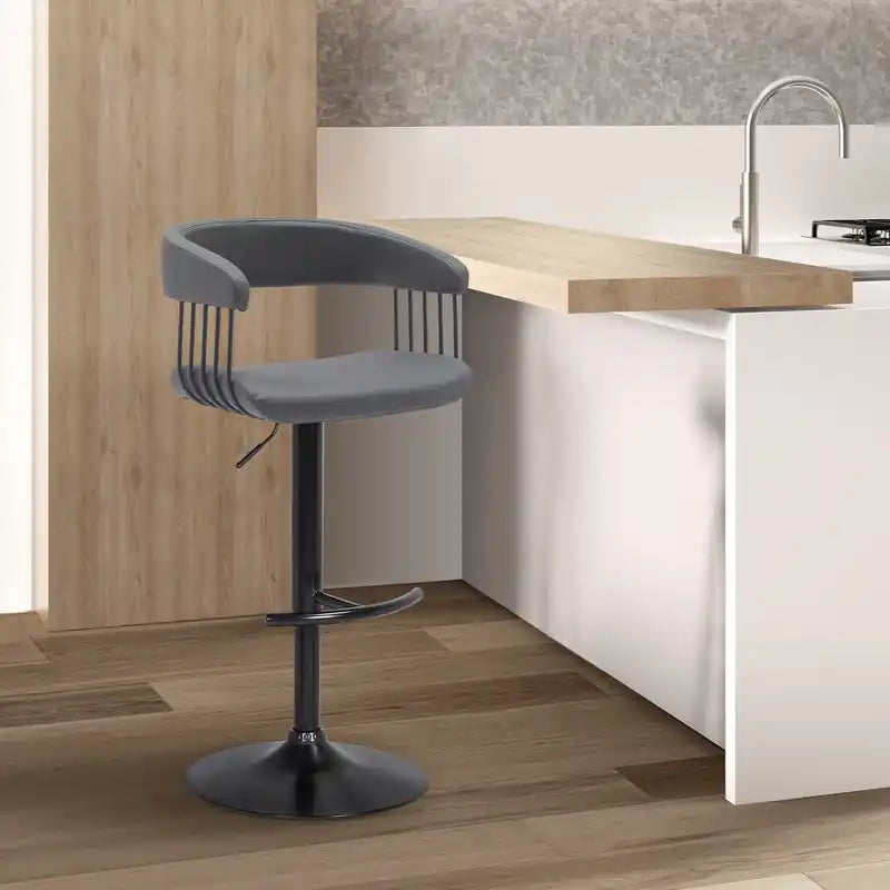 Tabouret de bar avec siège pivotant et réglable, revêtement en cuir végétalien, H 24.5-33