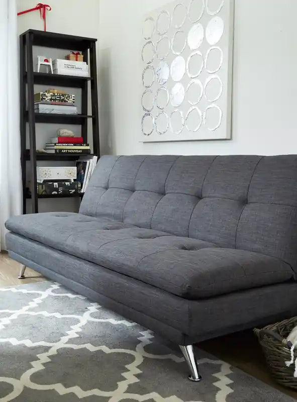 Futon Klik Klak avec pieds en métal et capitonnage, tissu imitation lin, Juin 73.2