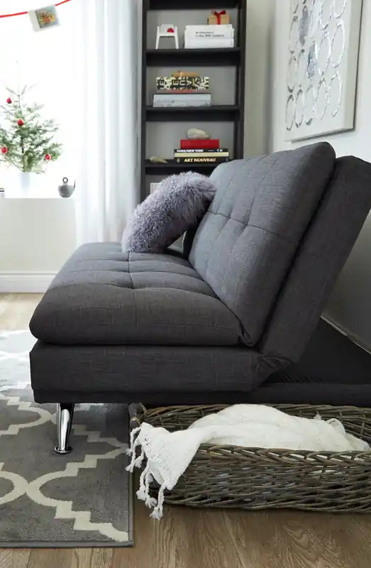 Futon Klik Klak avec pieds en métal et capitonnage, tissu imitation lin, Juin 73.2