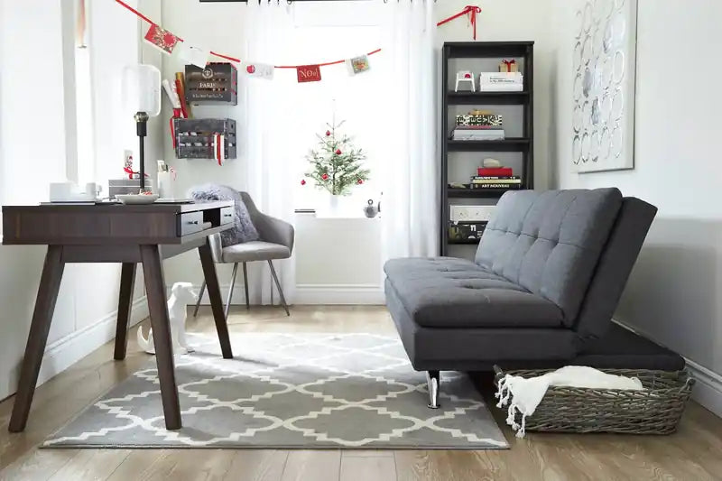 Futon Klik Klak avec pieds en métal et capitonnage, tissu imitation lin, Juin 73.2