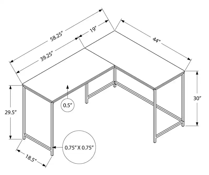 Bureau d'angle en L de 58,25 po