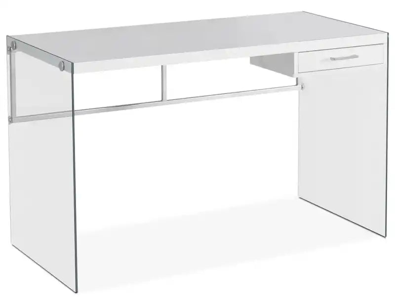 Kylie 48 Computer Office Desk with Drawer - White with Glass Legs