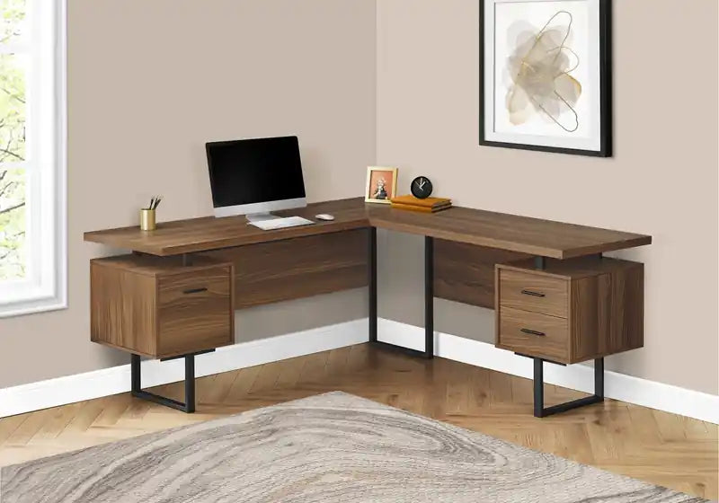 Bureau d'angle réversible en L de 71 po avec 3 tiroirs