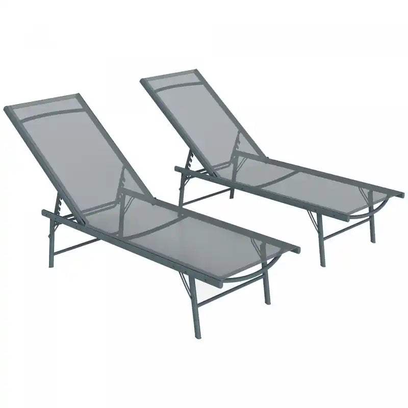 Outsunny 2 Pcs Folding Outdoor Lounge Chairs W/ Adjustable Back