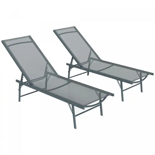 Outsunny 2 Pcs Folding Outdoor Lounge Chairs W/ Adjustable Back