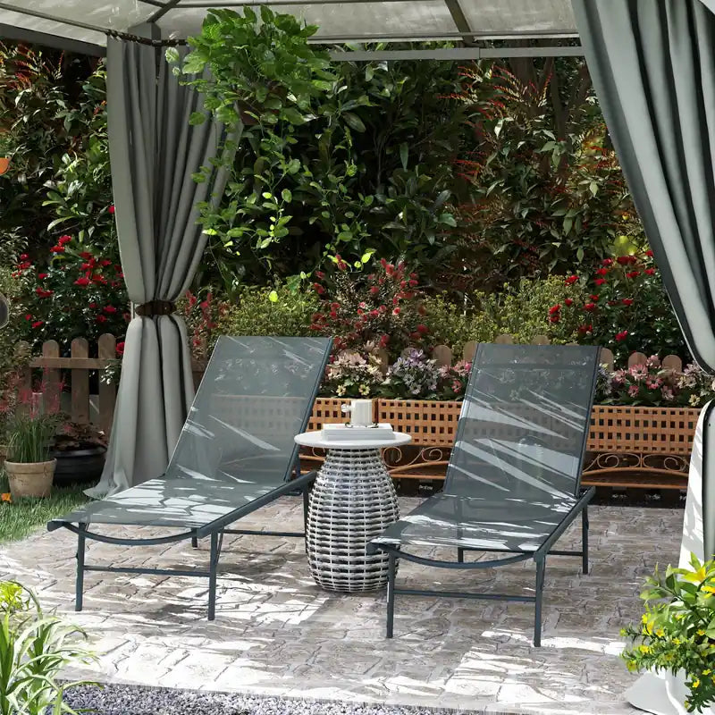 2 chaises longues pliantes d'extérieur avec dossier réglable