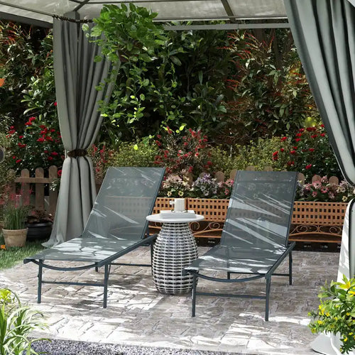 2 chaises longues pliantes d'extérieur avec dossier réglable