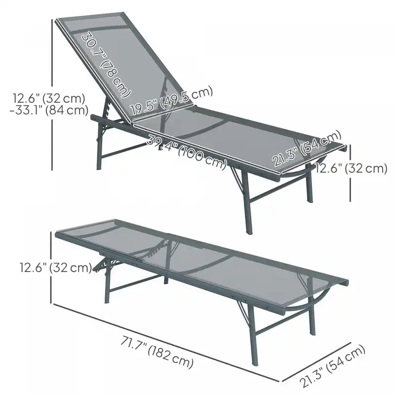 2 chaises longues pliantes d'extérieur avec dossier réglable