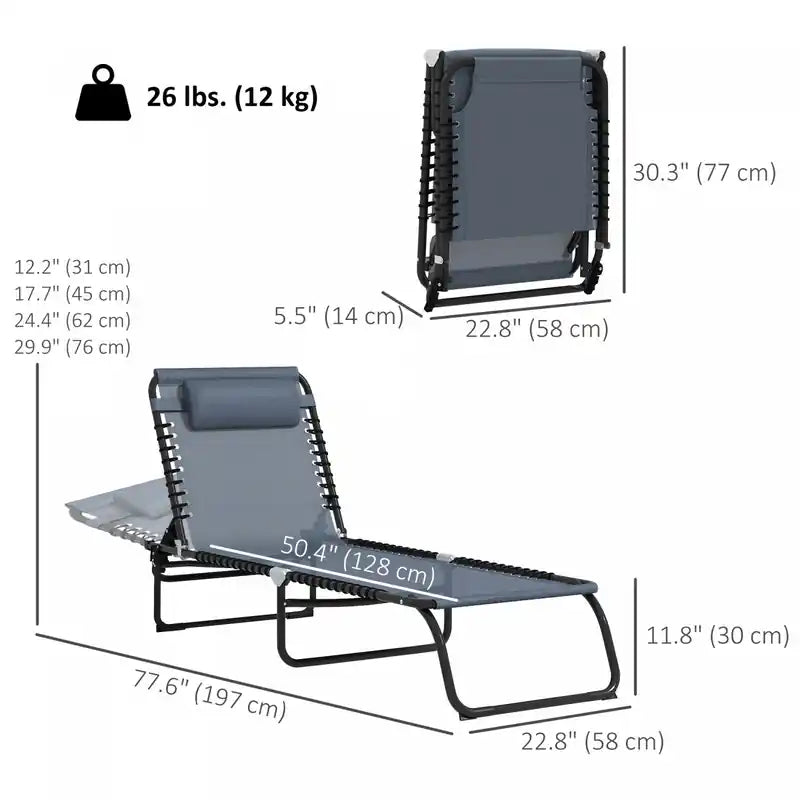 2 Chaises longues pliantes avec appuie-tête grises