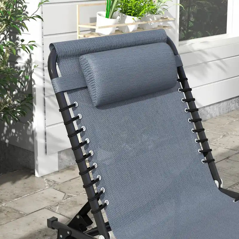 2 Chaises longues pliantes avec appuie-tête grises