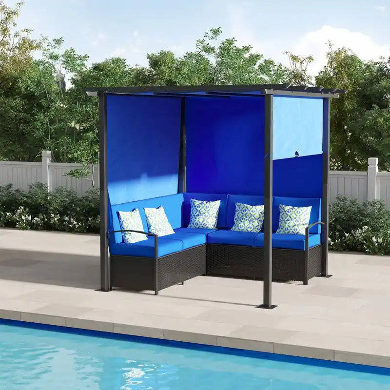 Outsunny Patio Furniture W/ Retractable Canopy Pergola Sofa Set