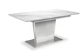 Naya Dining Table, 63-78.75W Self-Storing Butterfly Leaf, Metal, Glass, Faux Marble