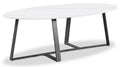 Kort & Co. Nico 51 Modern Oval Coffee Table - White Sinetered Stone with Dark Grey Metal Legs