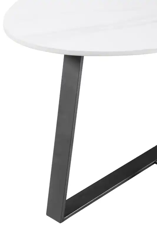 . Table basse ovale moderne 51 - Pierre frittée blanche avec pieds en métal gris foncé