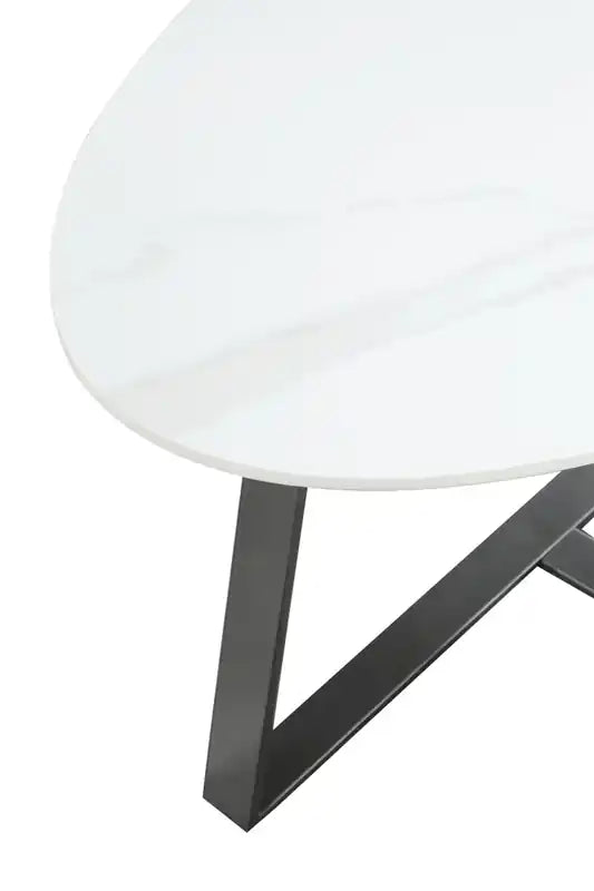 . Table basse ovale moderne 51 - Pierre frittée blanche avec pieds en métal gris foncé