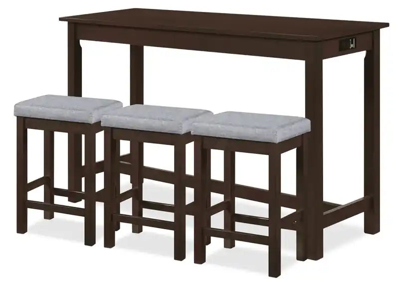 Noah 60 Modern Dinette with 3 Counter-Height Stools and USB Ports
