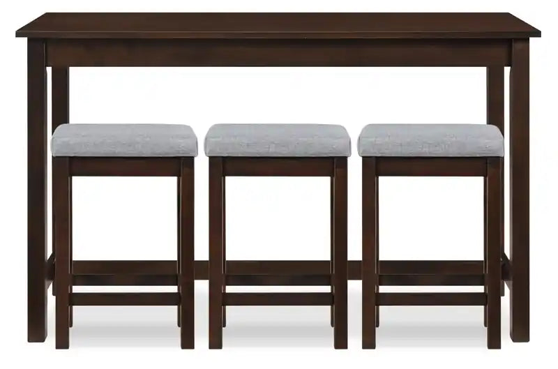 60'' Ensemble Dînette Moderne avec 3 Tabourets Hauteur Comptoir et Ports USB
