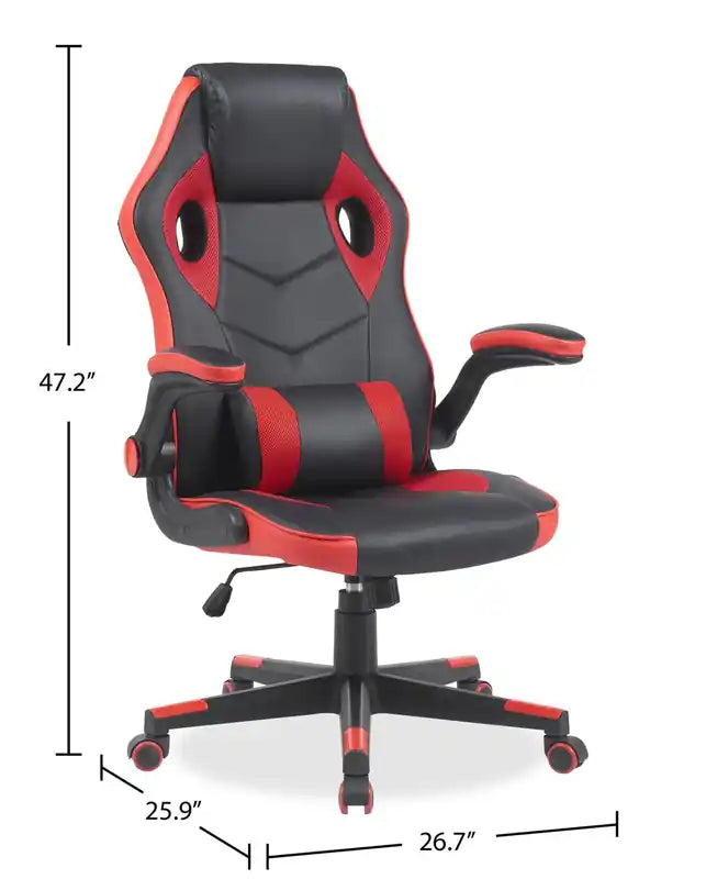 Fauteuil de gaming ergonomique 26.7 avec coussin lombaire - Noir et Rouge