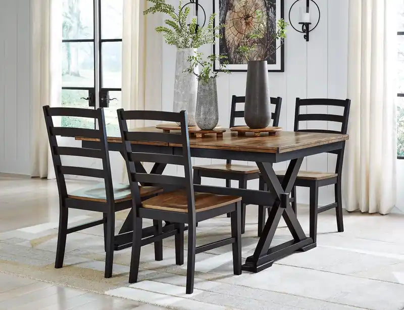 Table de salle à manger, largeur 60-78 po, avec rallonge papillon auto-rangeable – Bicolore noir et marron
