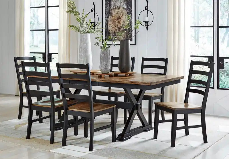 Table de salle à manger, largeur 60-78 po, avec rallonge papillon auto-rangeable – Bicolore noir et marron