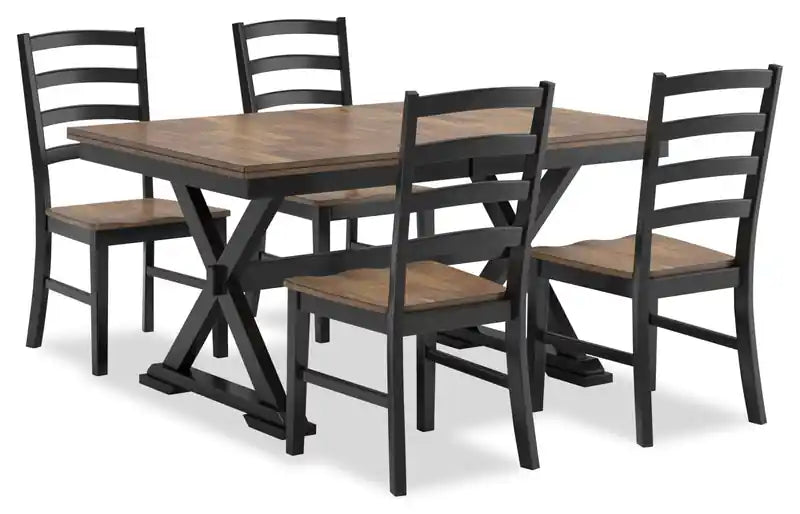 Table de salle à manger, largeur 60-78 po, avec rallonge papillon auto-rangeable – Bicolore noir et marron