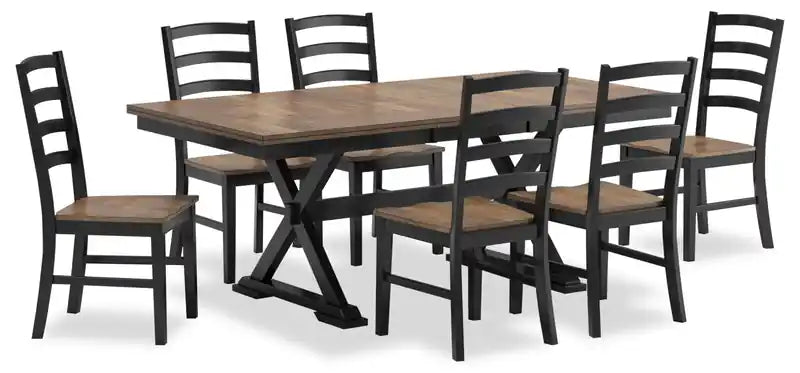 Table de salle à manger, largeur 60-78 po, avec rallonge papillon auto-rangeable – Bicolore noir et marron