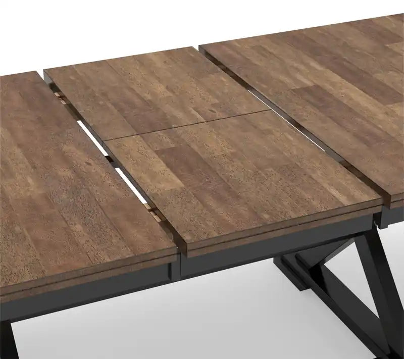Table de salle à manger, largeur 60-78 po, avec rallonge papillon auto-rangeable – Bicolore noir et marron