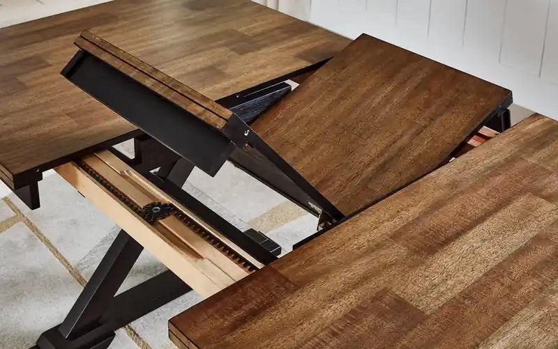 Table de salle à manger, largeur 60-78 po, avec rallonge papillon auto-rangeable – Bicolore noir et marron