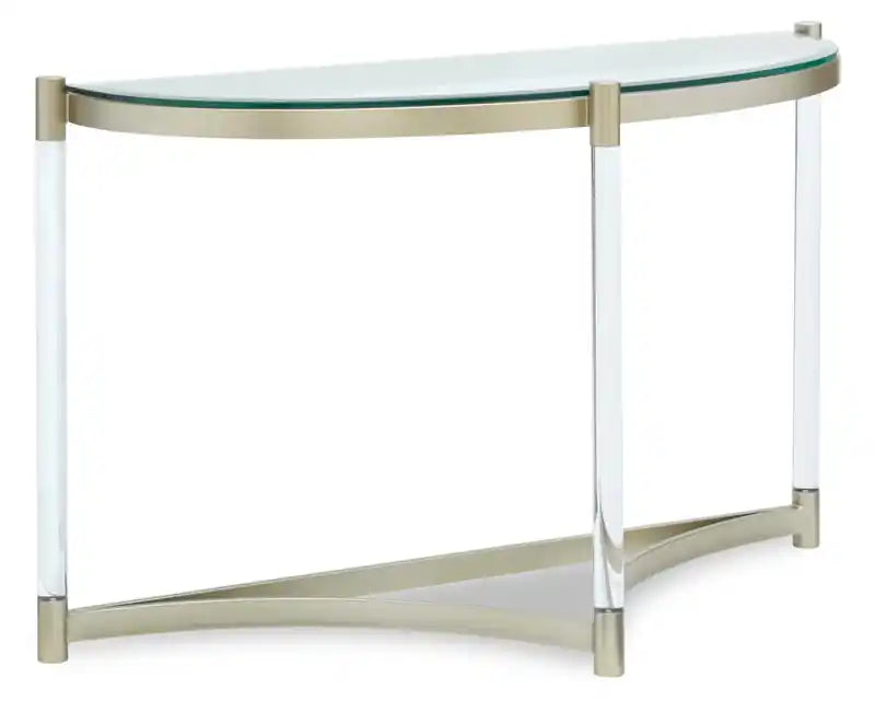 Silas 48 Modern Glass Top Sofa Table - Platinum with Metal and Acrylic