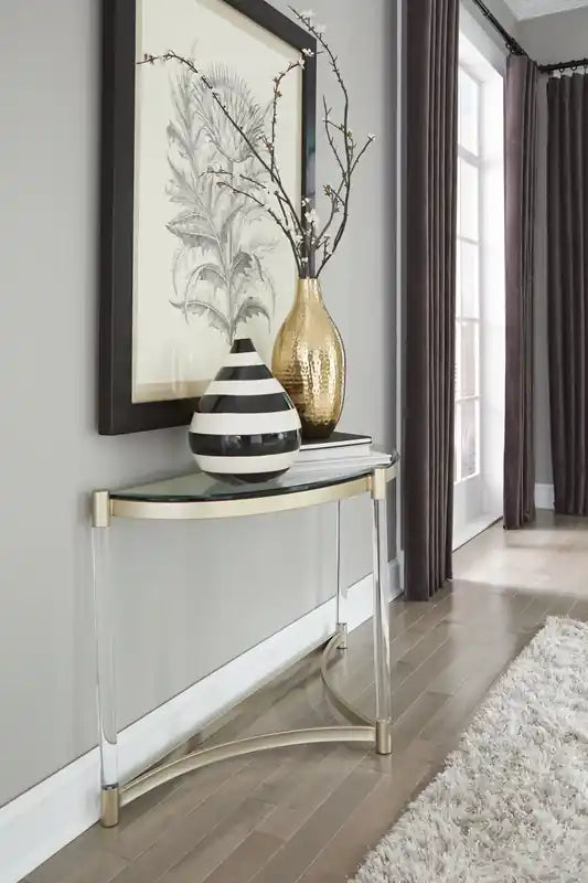48 table console moderne plateau en verre - platine avec métal et acrylique